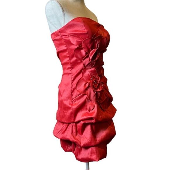 Sequin Hearts Women's Formal Coral Taffeta Ruched Rose Zip Back Mini Dress 7 - Picture 4 of 12